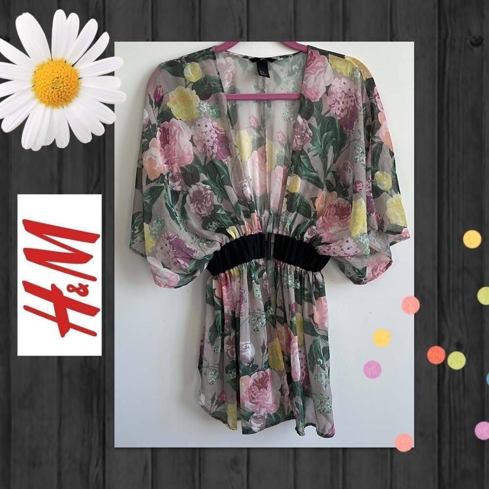 H&M FLORAL KIMONO BLOUSE WOMEN SIZE XS